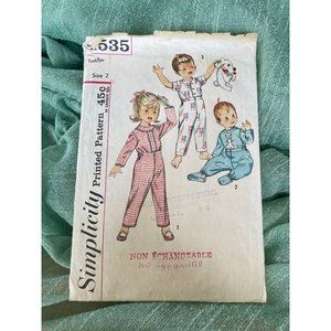 vintage 1960 sewing pattern, Simplicity no 4535, children pajamas, size 2